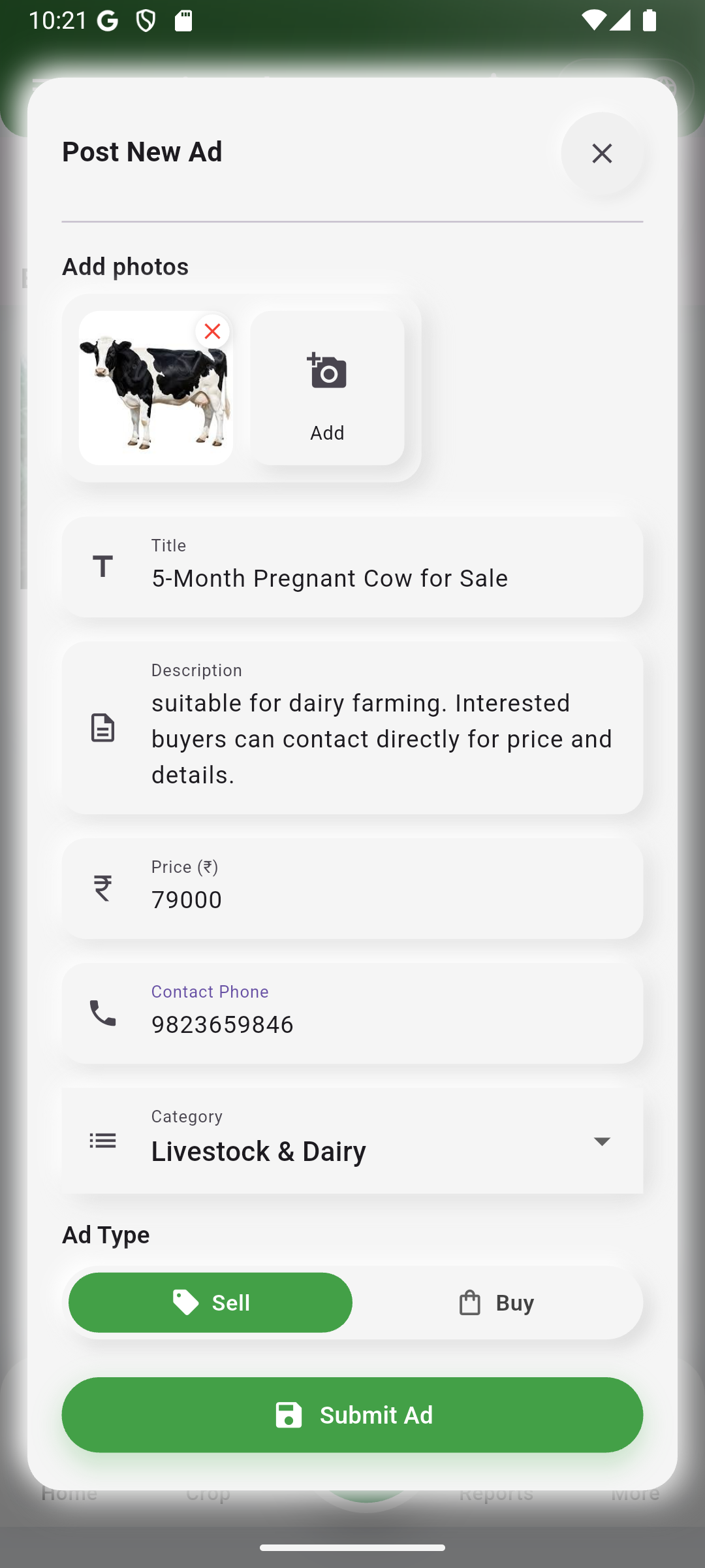 Listing details screen